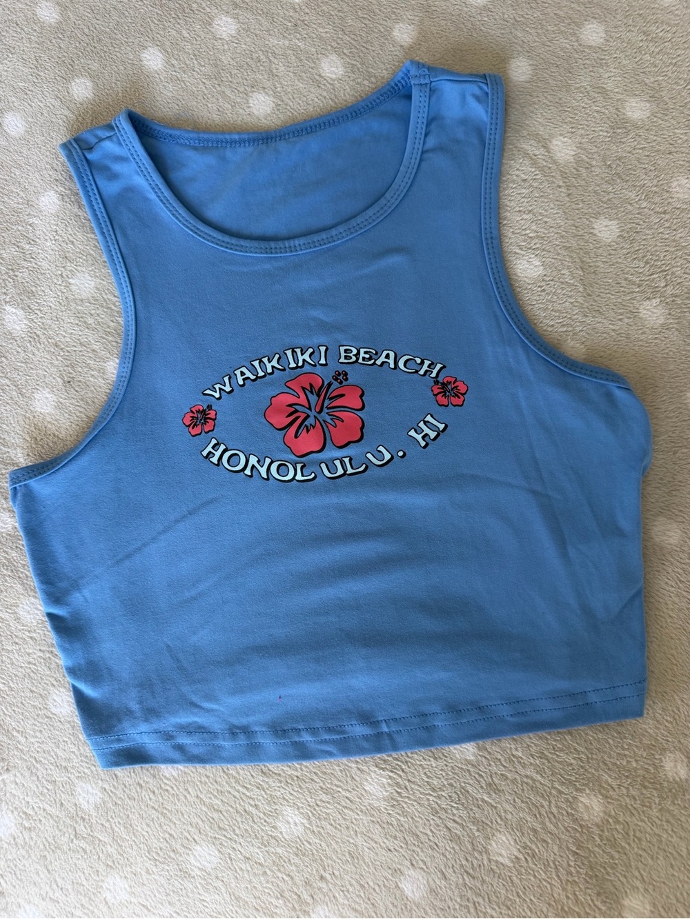 SHEIN Blue Waikiki Beach Honolulu Graphic Crop Tank